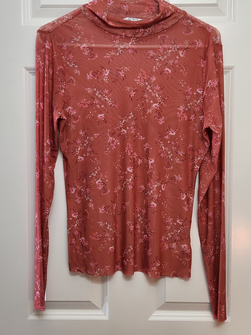 AFRM Brand,  New Day Women's Long Sleeve Floral Mock Neck Top  Rust/Pink, Floral
